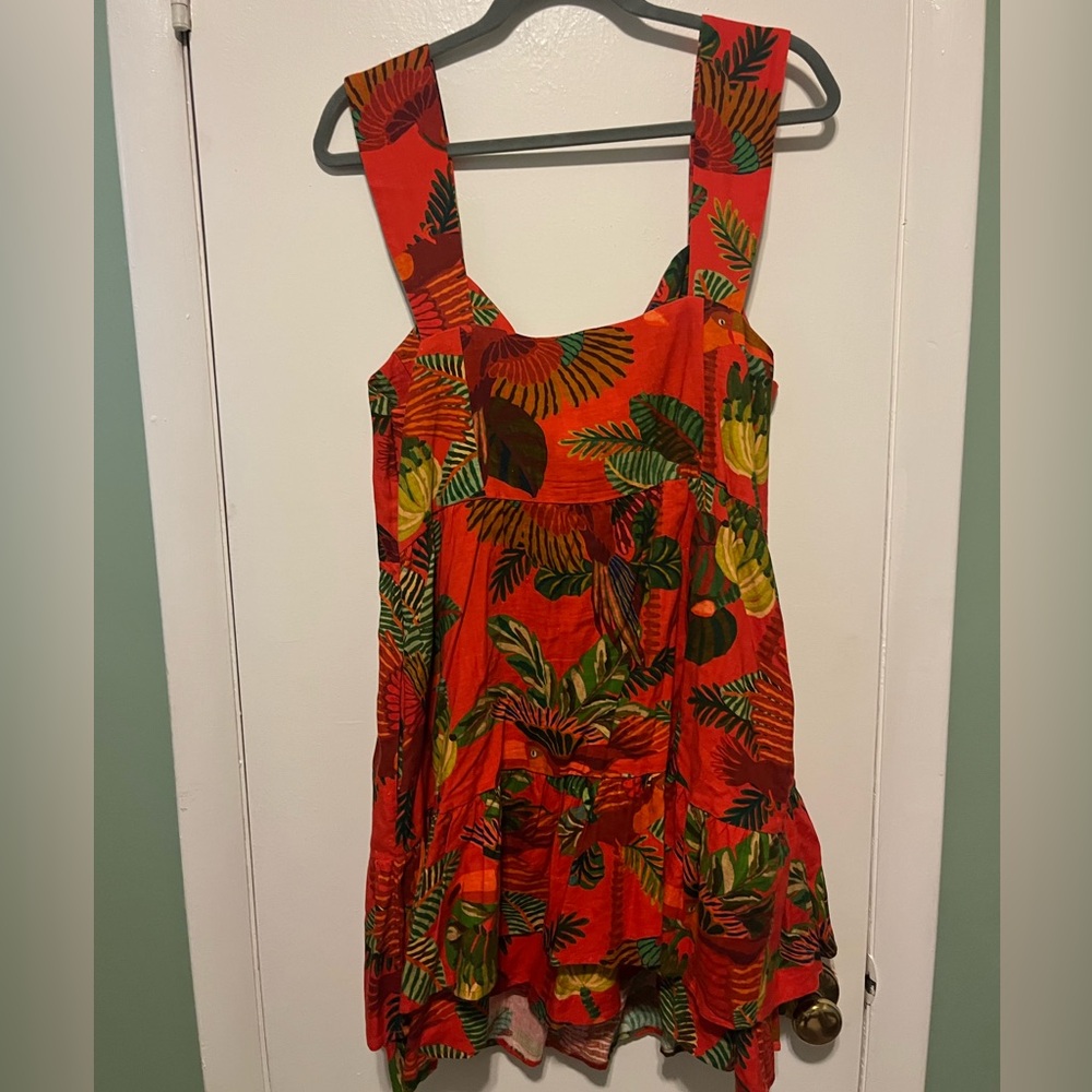 Farm Rio Red Forest Birds Tropical Linen Mini Dress - Picture 3 of 6